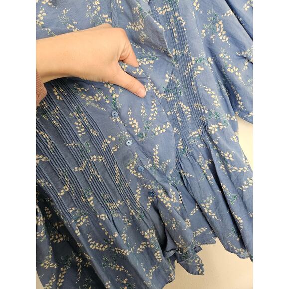 DOEN Blue Bluebell Ballad Floral Henri Top Cotton Blouse Size X-Small - Picture 9 of 16